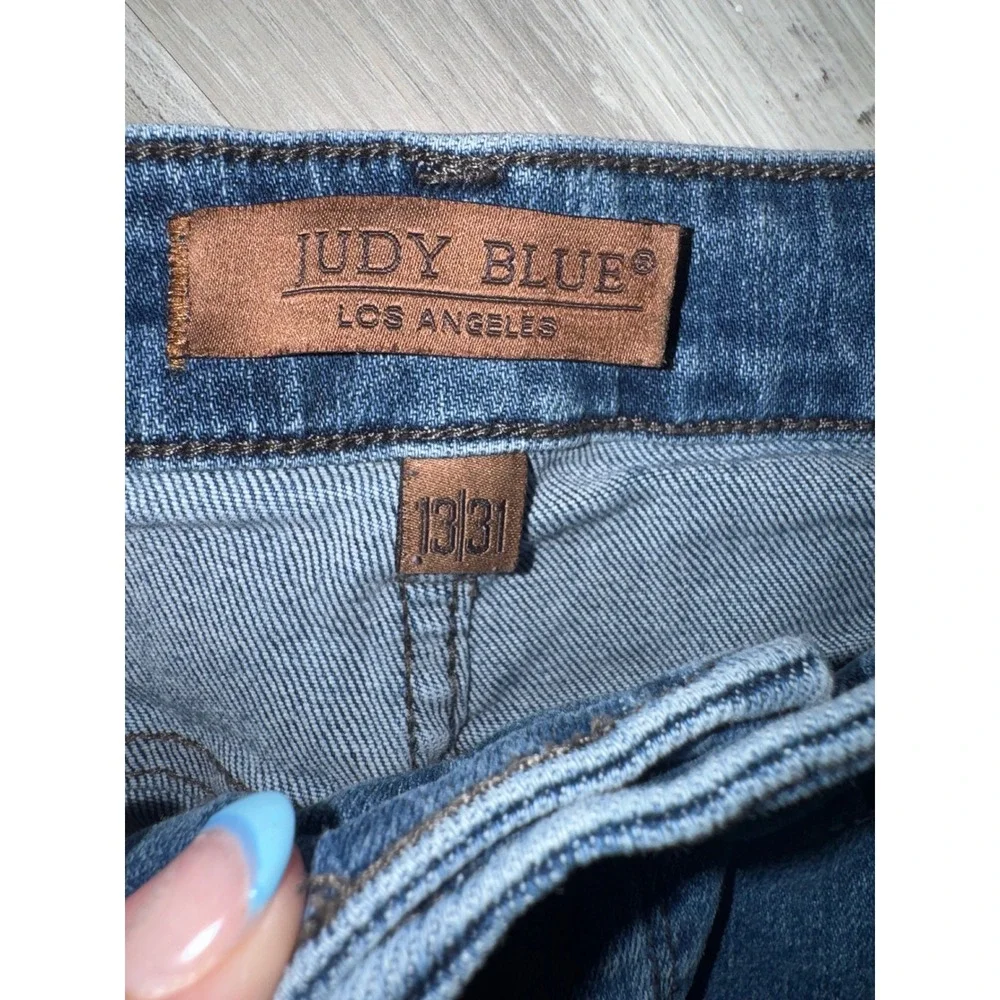 Judy Blue Wide Leg Jeans Women Medium Wash Braided Side Detail 13/31 JB88850 MD